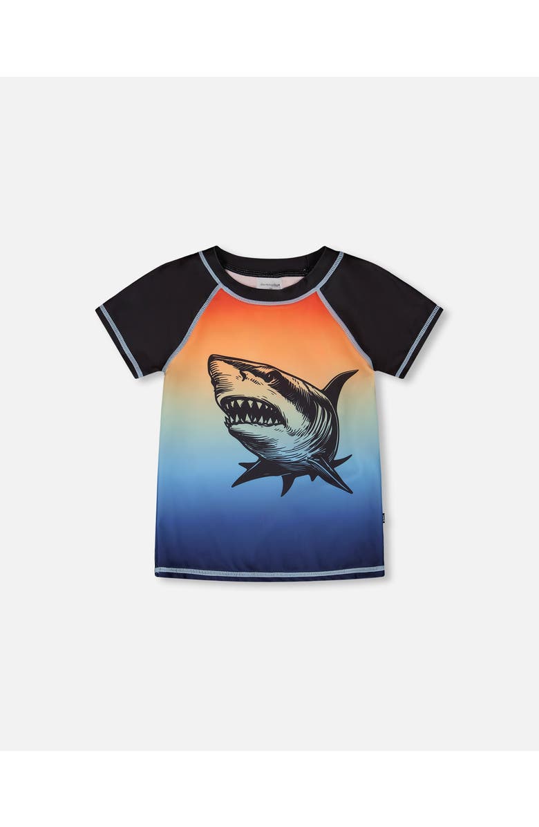 Deux par Deux Short Sleeve Shark Gradient Rashguard, Main, color, Blue And Orange Gradient
