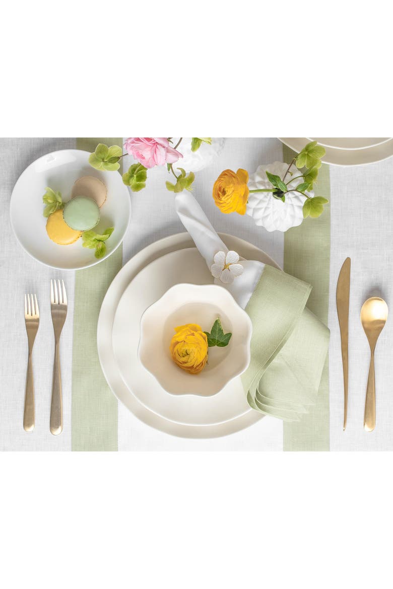 Linen Table Runner - Contempo, Alternate, color, Sage Green and White