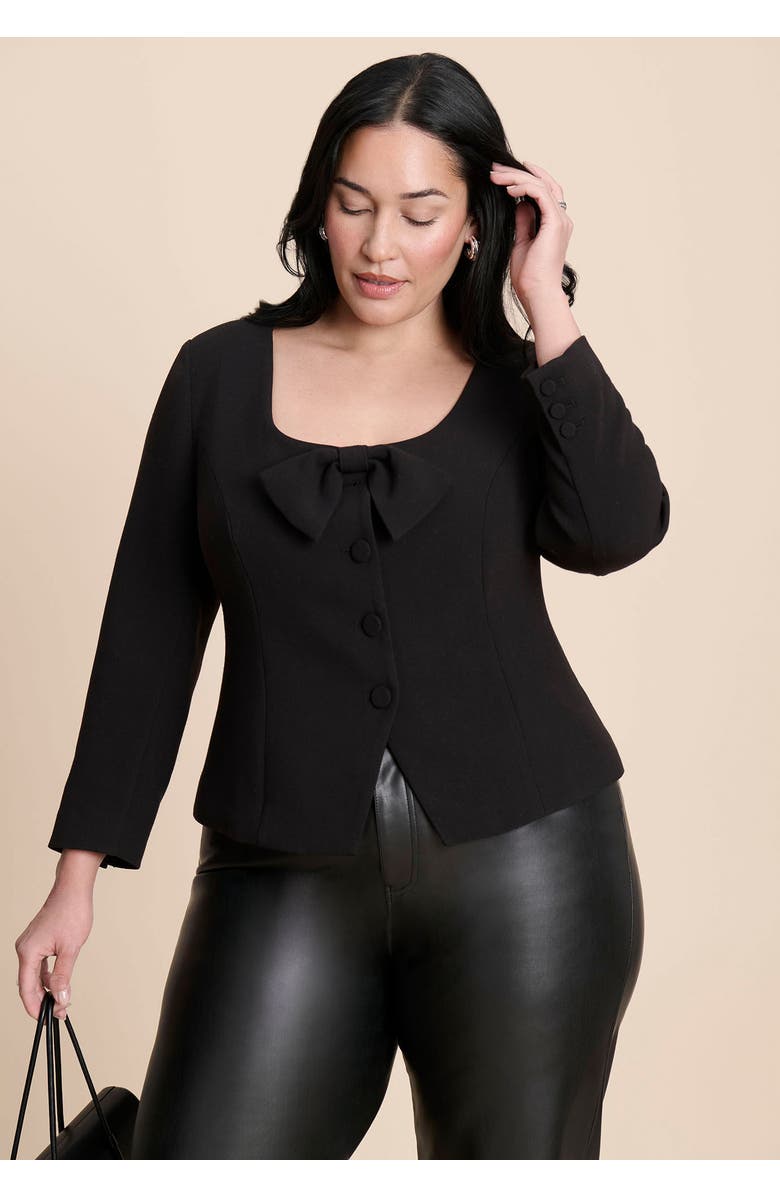 ELOQUII Scoop Neck Jacket With Bow, Alternate, color, Black Onyx