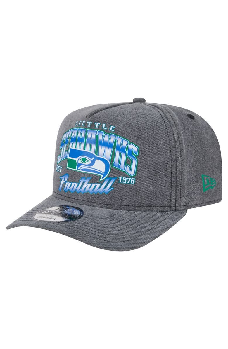New Era Men's New Era  Black Seattle Seahawks Throwback Washed A-Frame 9FIFTY Snapback Hat, Main, color, 