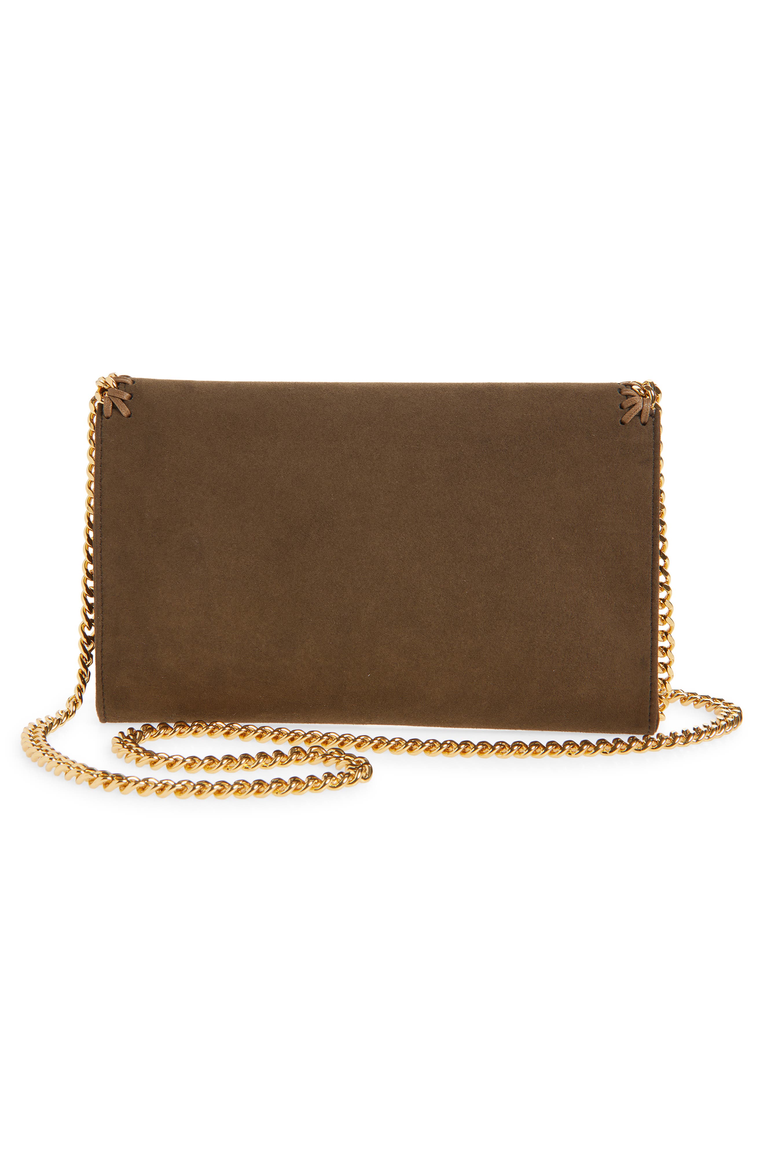 Falabella Faux Suede Wallet on a Chain, Alternate, color, MOKA