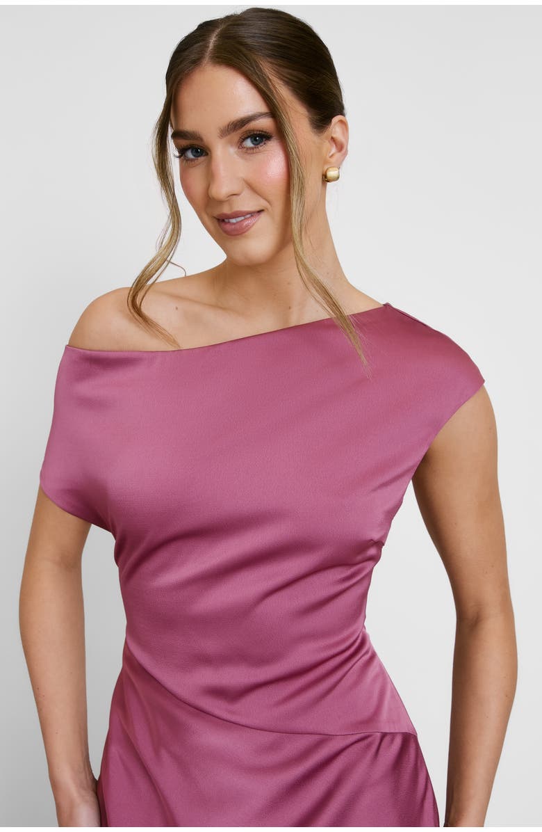 Six Stories Asymmetric Satin Bridesmaid Dress, Alternate, color, Plum