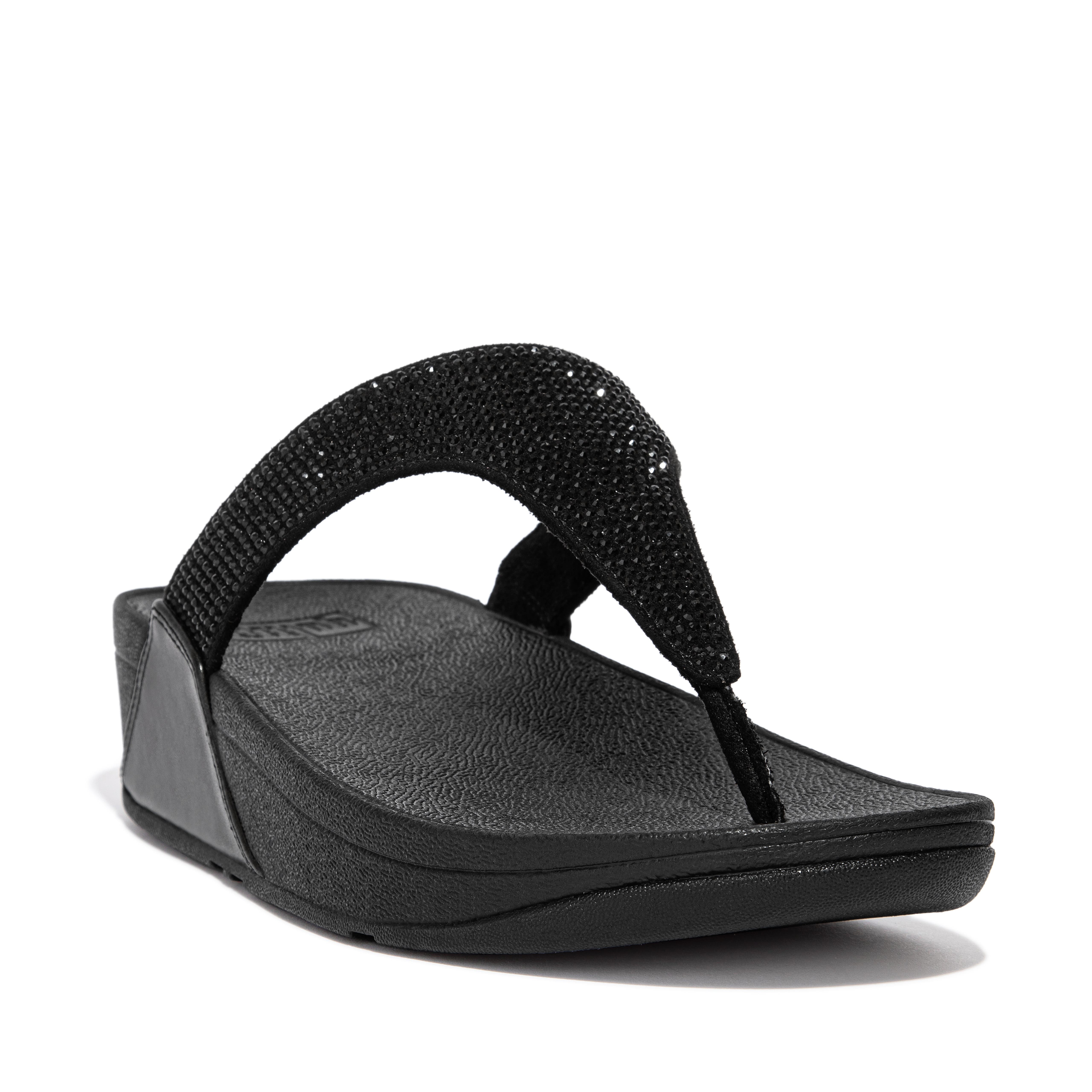FitFlop Lulu Crystal embellished toe-post sandals, Main, color, All Black