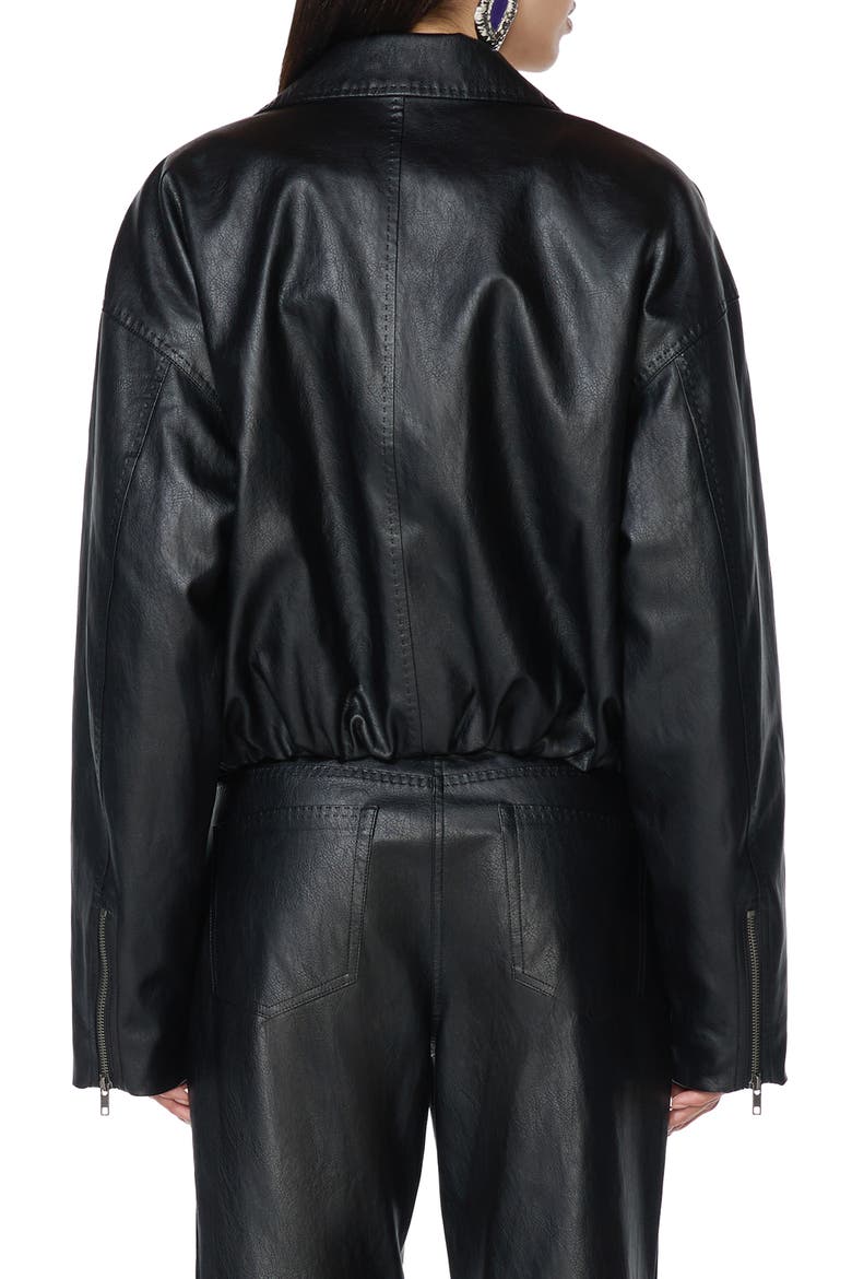 Belted Faux Leather Bubble Jacket, Alternate, color, NOIR