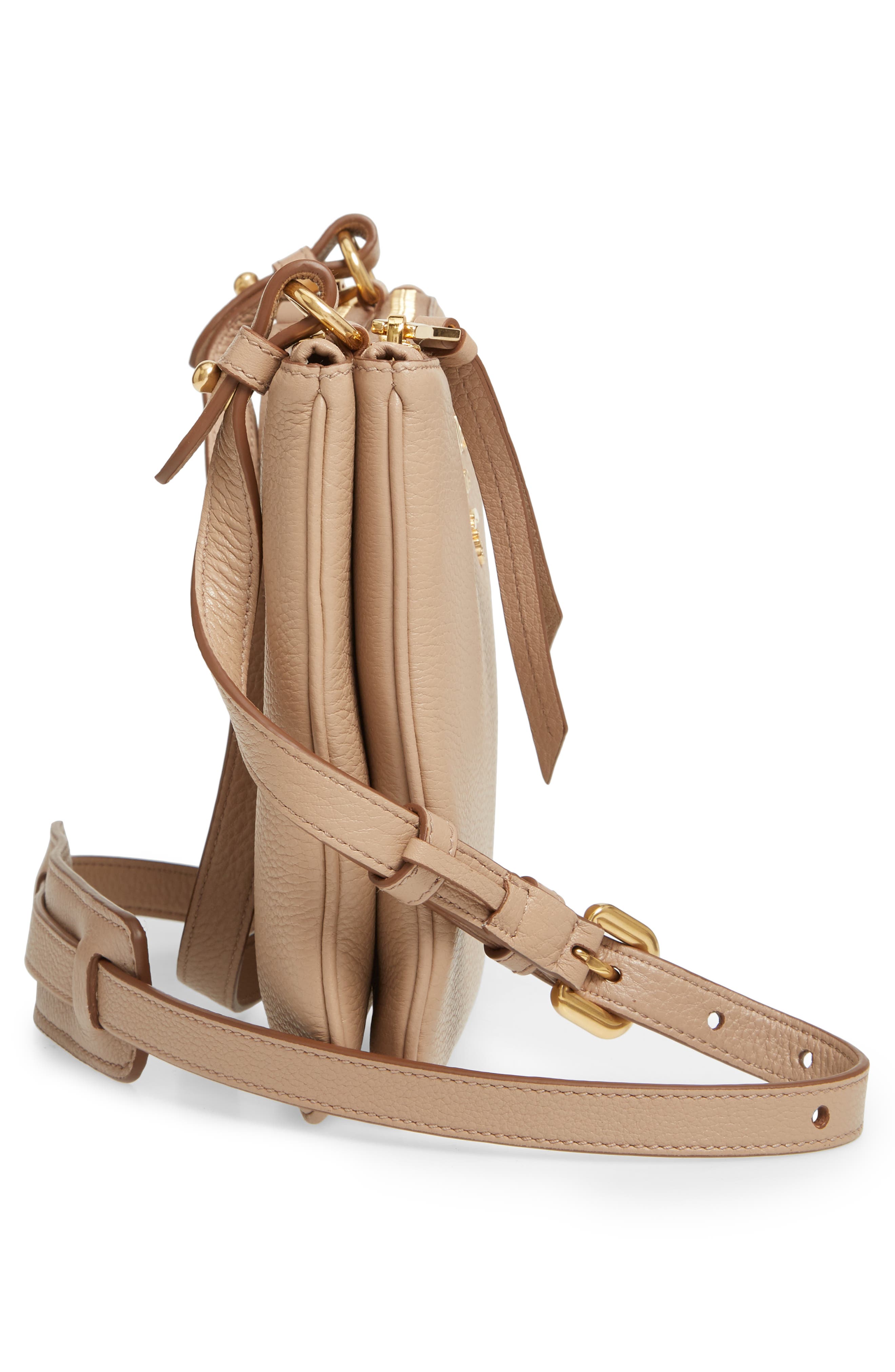 Daino Double Compartment Leather Crossbody Bag, Alternate, color, CAMMEO