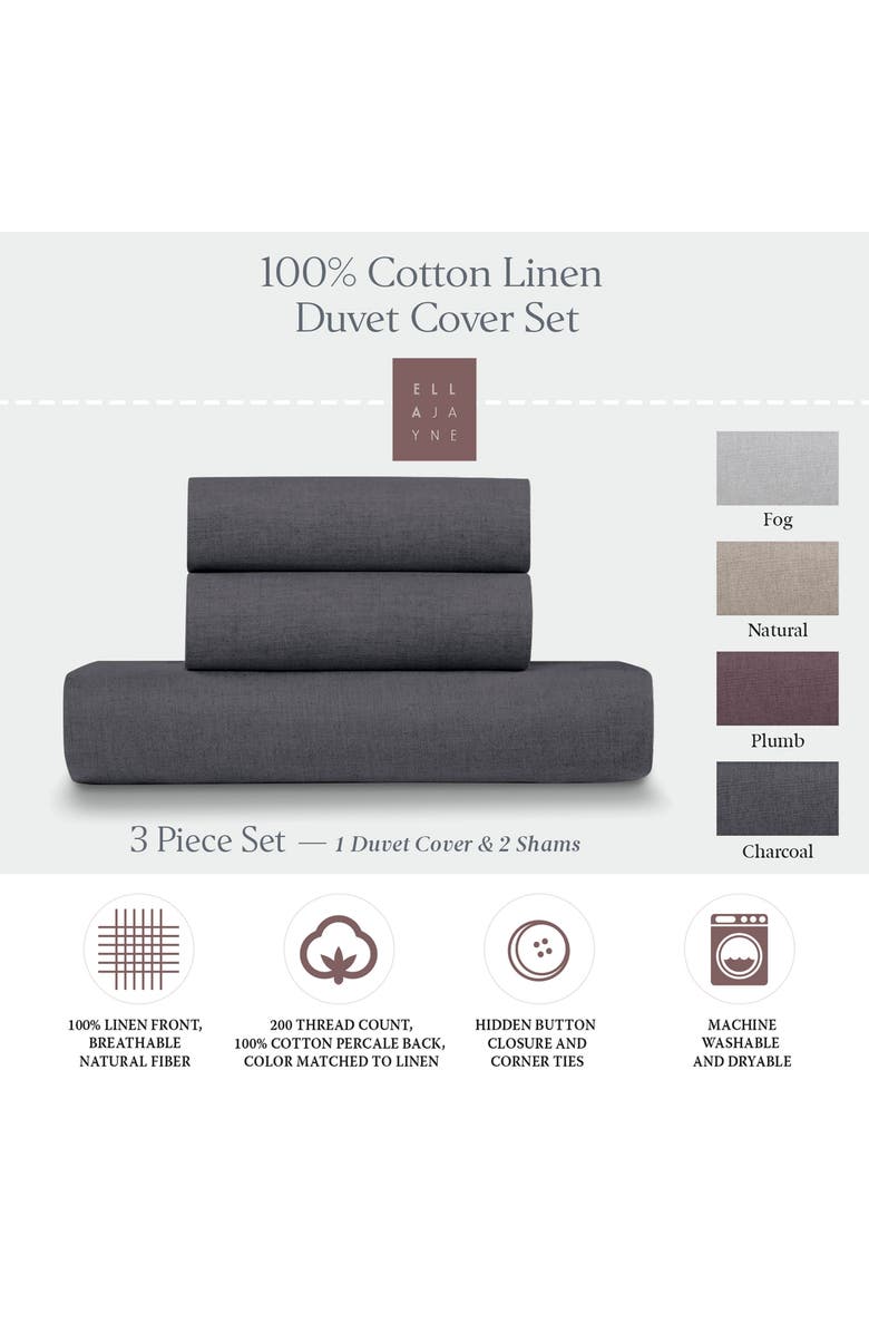 ELLA JAYNE HOME Solid Linen & Cotton 3-Piece Duvet Set, Alternate, color, Charcoal