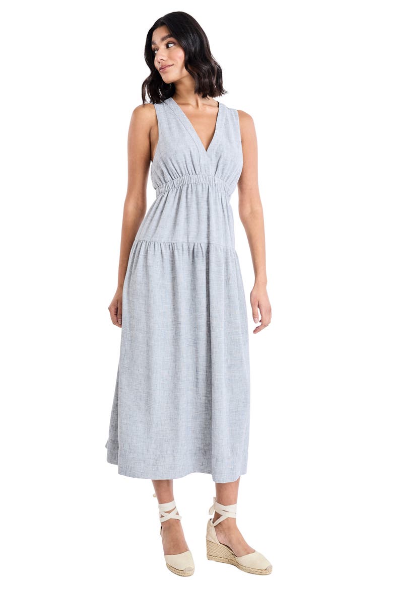 V-Neck Back Cutout Midi Dress, Alternate, color, PEWTER