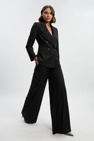 Karen Millen Petite Pinstripe Wide Leg Trouser