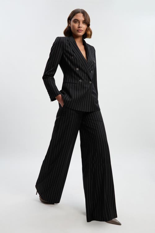 Karen Millen Petite Pinstripe Wide Leg Trouser In Black