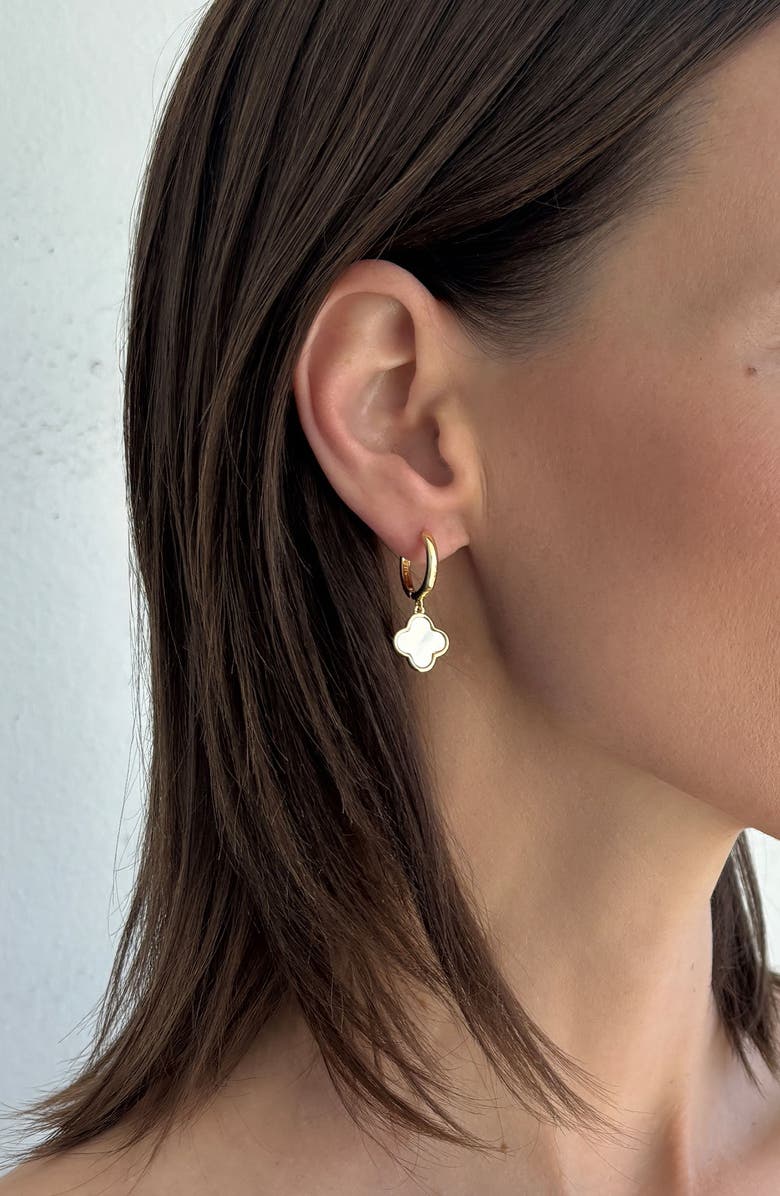 Adornia 14K Gold Plated Freshwater Pearl & Mother-of-Pearl Stud & Clover Drop Earrings, Alternate, color, Gold/ White