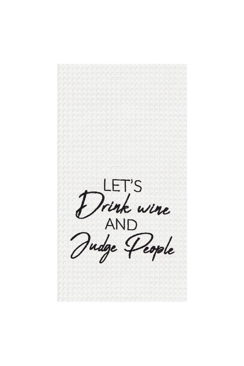 Judge People Embroidered Cotton Waffle Weave Kitchen Towel, Main, color, White