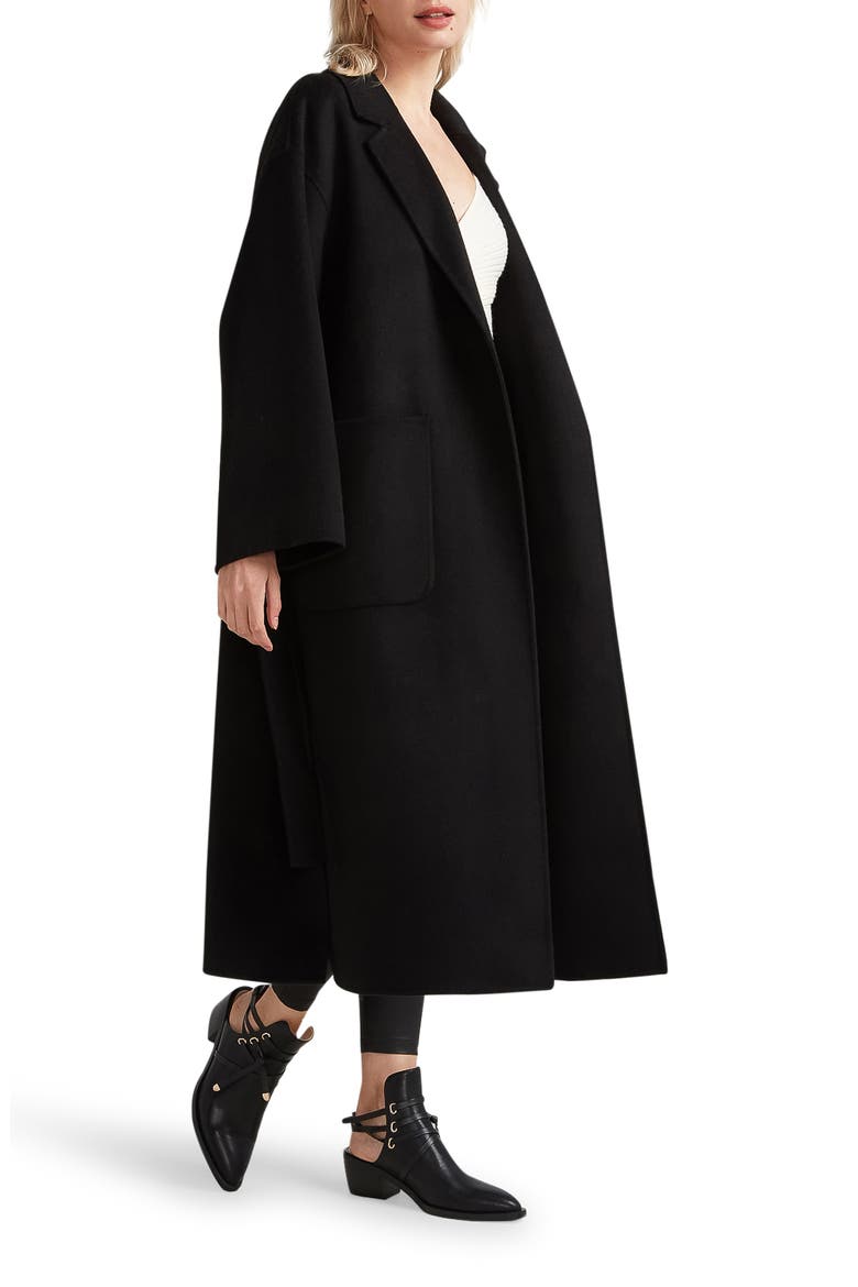 Wide Awake Split Hem Wool Blend Coat, Alternate, color, BLACK