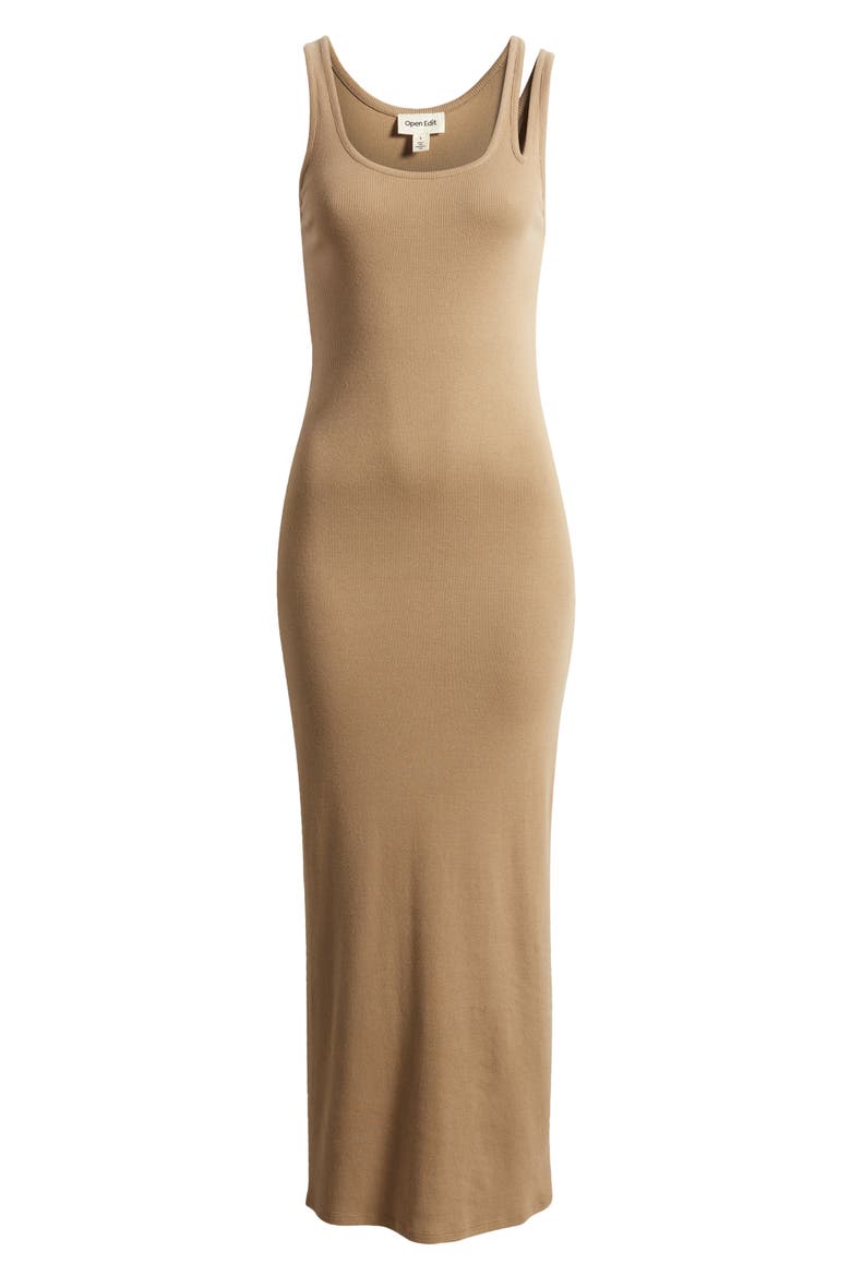 Ribbed Midi Tank Dress, Alternate, color, TAN LEAD