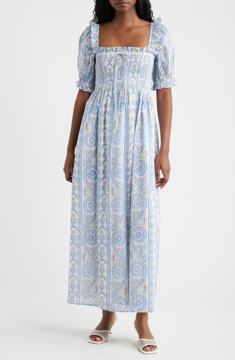 Hill House Home The Scarlett Paisley Nap Midi Dress, Main, color, Corsica Paisley Blue