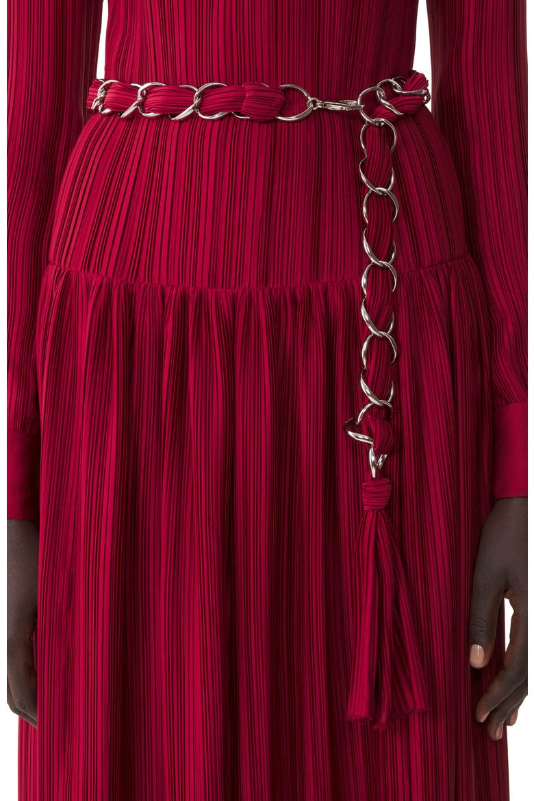 Long Pleated Charmeuse Dress, Alternate, color, Ruby