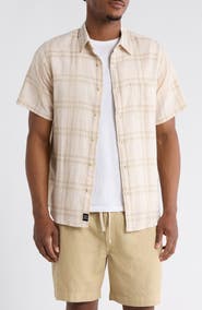 Lucky Brand San Gabriel Short Sleeve Cotton & Linen Button-Up Shirt