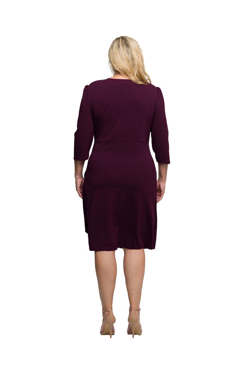 24seven Comfort Apparel Plus Size  Solid Color V Neck Faux Wrap Dress, Alternate, color, Wine