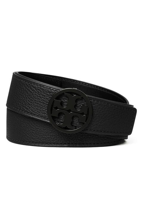 Tory Burch 黒 レザー ベルト webbing-belt-front.