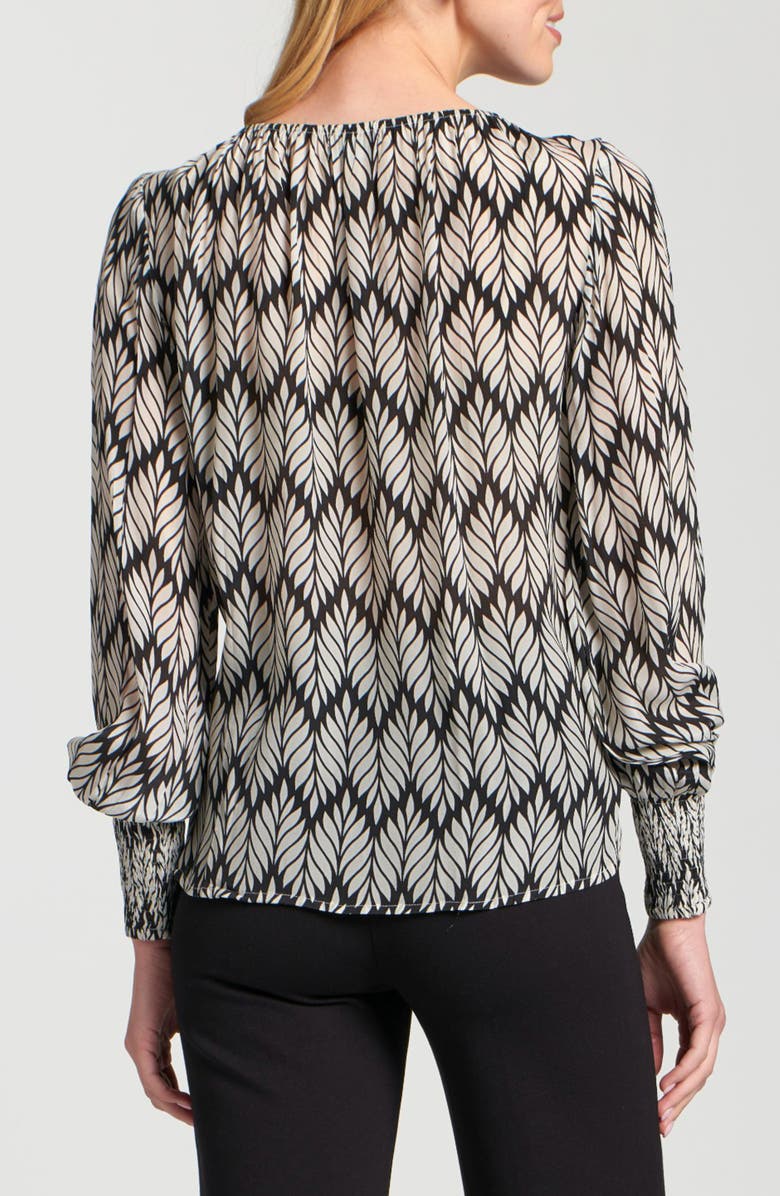 APNY Printed Smocked Cuff Top, Alternate, color, Black/ White
