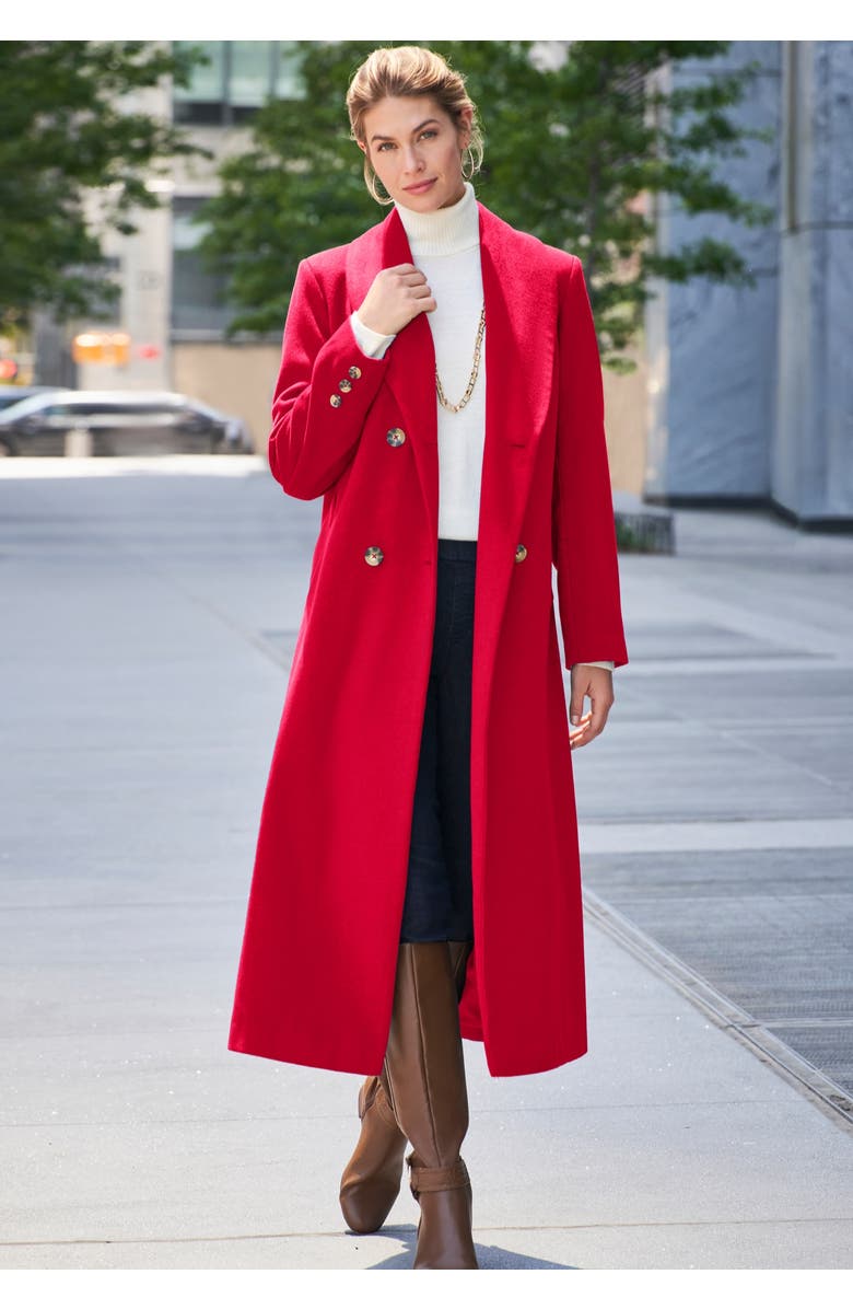 Jessica London Long Shawl Collar Wool Coat, Alternate, color, Black