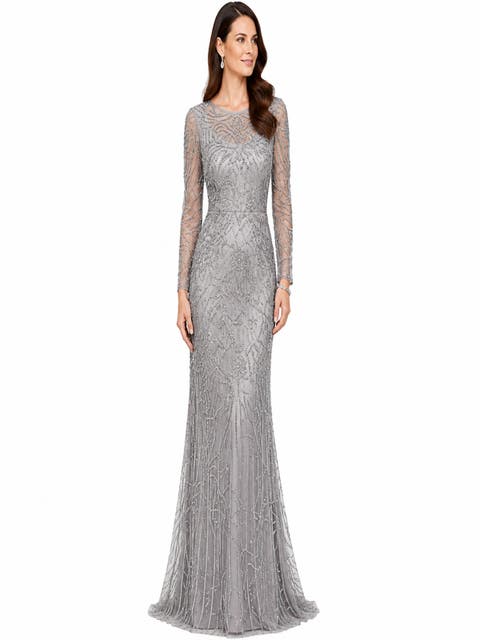 High Neck, Long Sleeve Beaded Gown