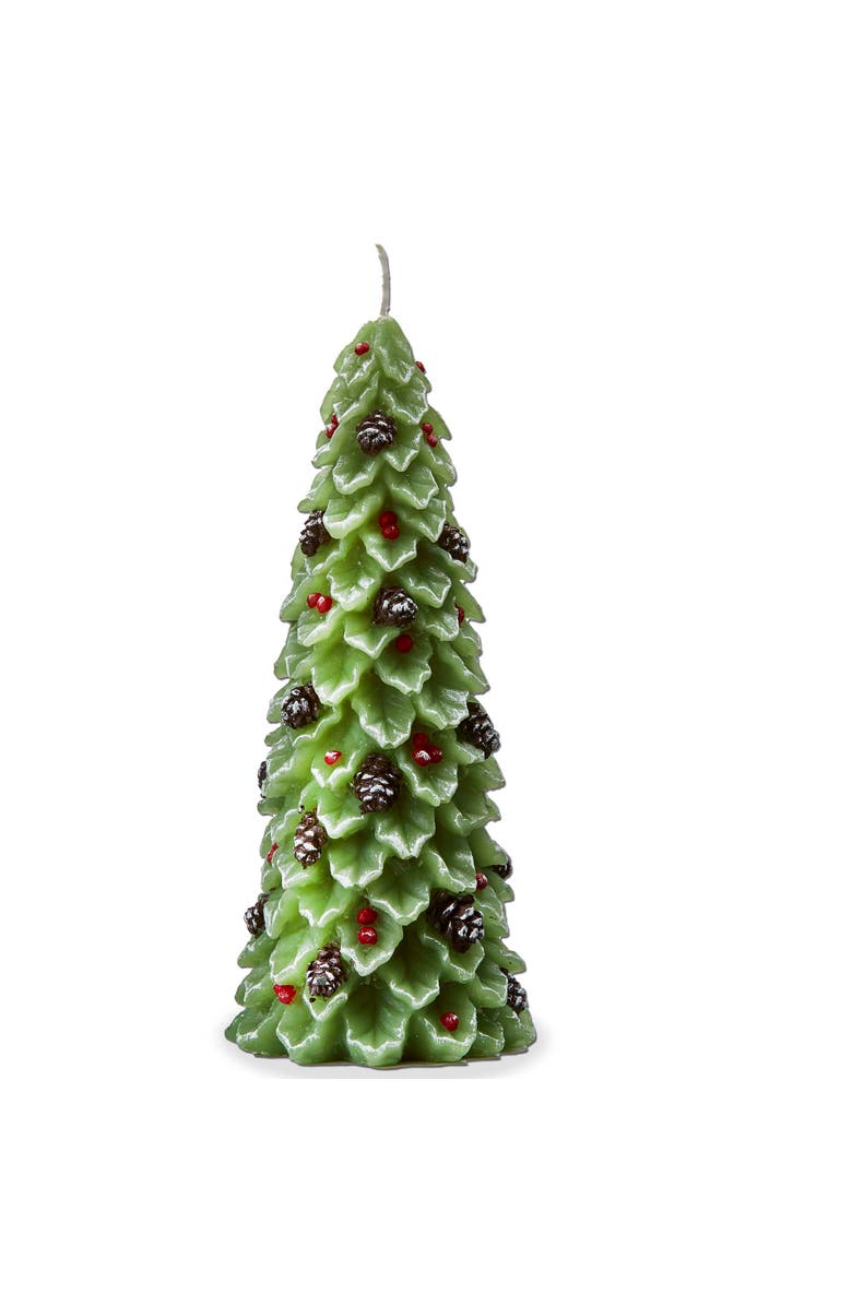 tag Holly Pine Tree Candle Sculpted Christmas Green Paraffin Wax, Main, color, Green