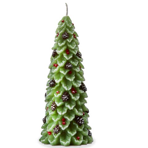Holly Pine Tree Candle Sculpted Christmas Green Paraffin Wax
