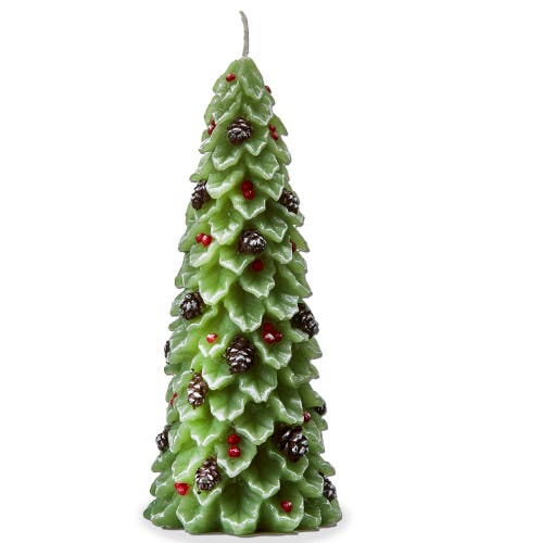 Tag Holly Pine Tree Candle Sculpted Christmas Green Paraffin Wax In Green