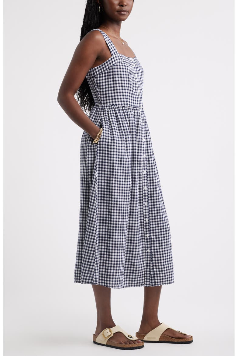 Checkered Button Front Midi Dress, Alternate, color, NAVY WHITE GINGHAM