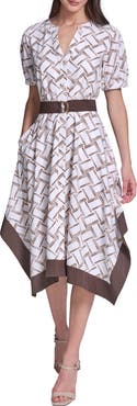 KARL LAGERFELD PARIS Hanky Hem Crepe Midi Shirtdress