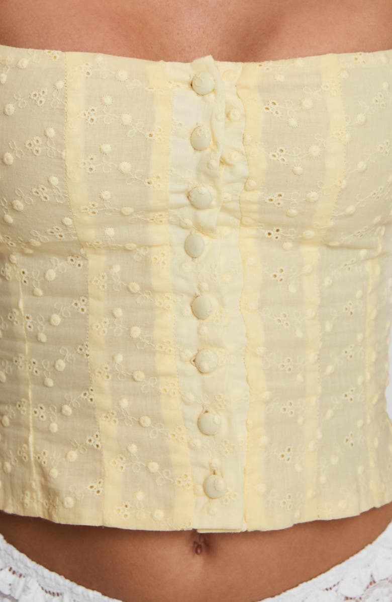 Princess Polly Lyncher Embroidered Cotton & Linen Bustier Top, Alternate, color, Yellow