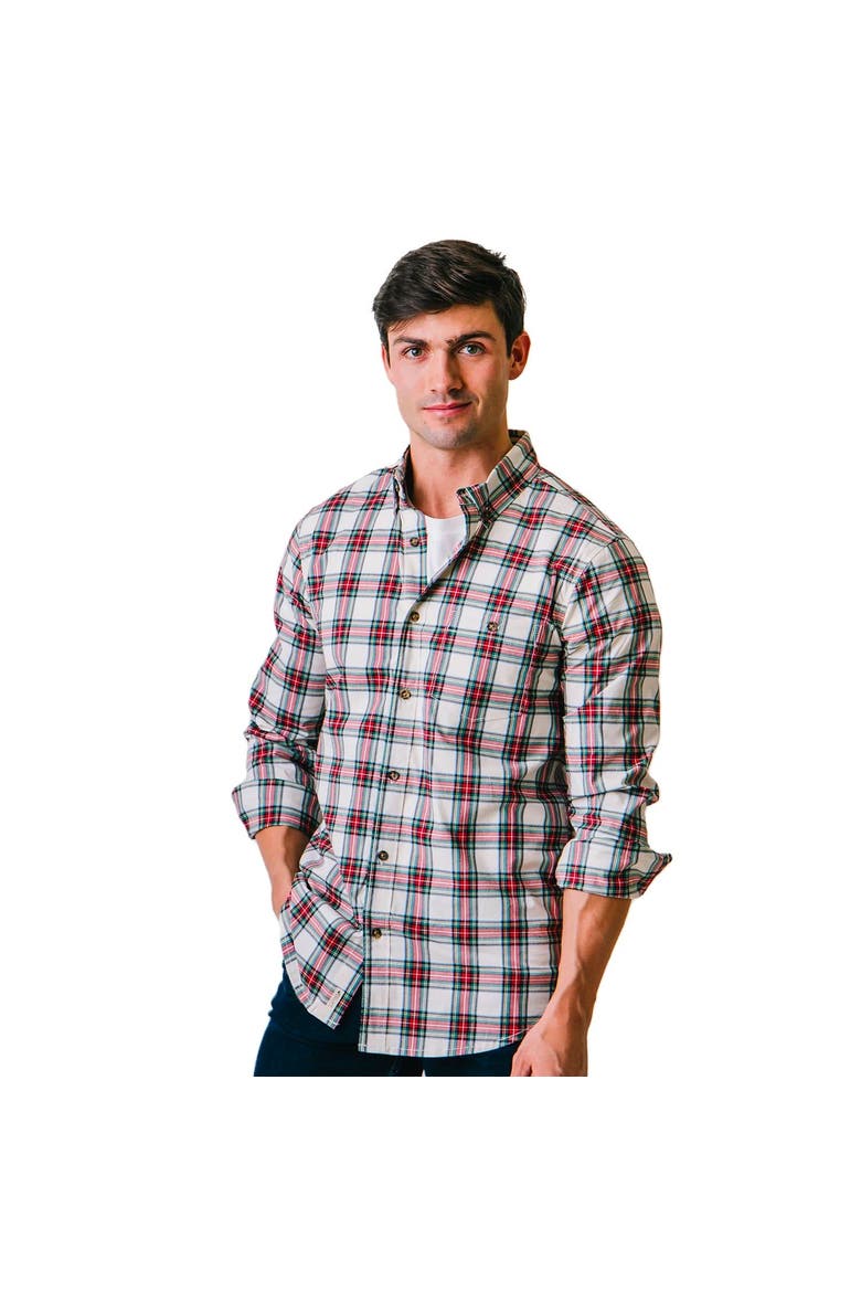 Men's Organic Stretch Poplin Shirt, Main, color, Ivory Holiday Tartan