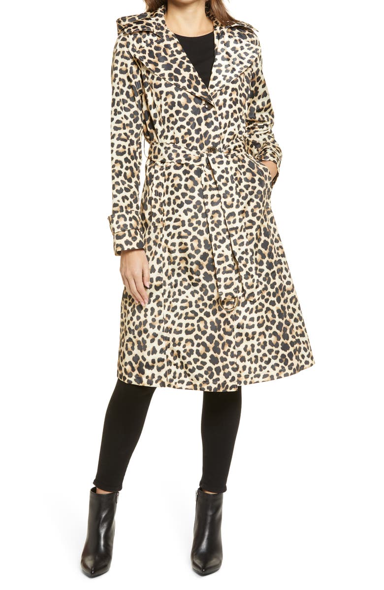 Via Spiga Water Resistant Animal Print Packable Trench Coat, Main, color, 