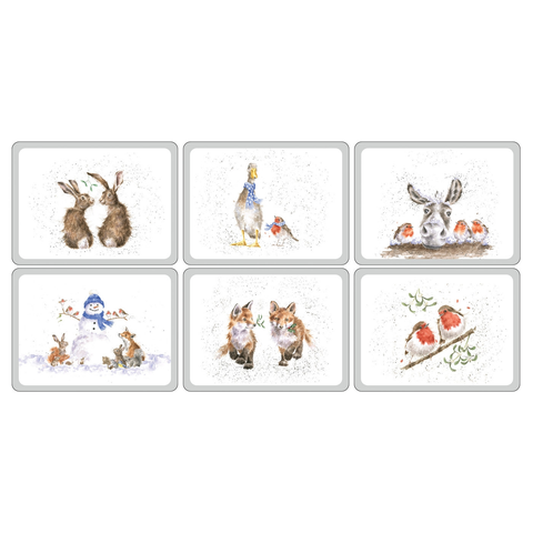 Wrendale Christmas Set Of 6 Cork Back Placemats, 12" X 9"
