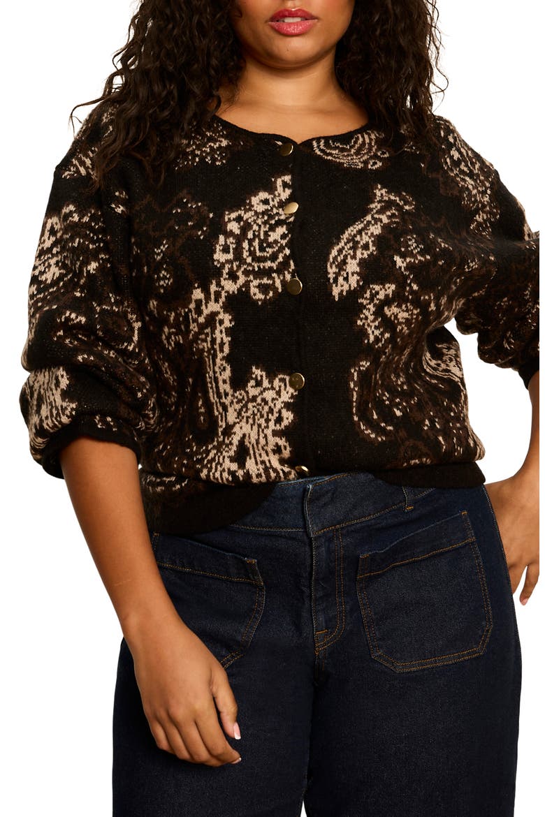 Paisley Jacquard Knit Cardigan, Alternate, color, BLACK PAISLEY
