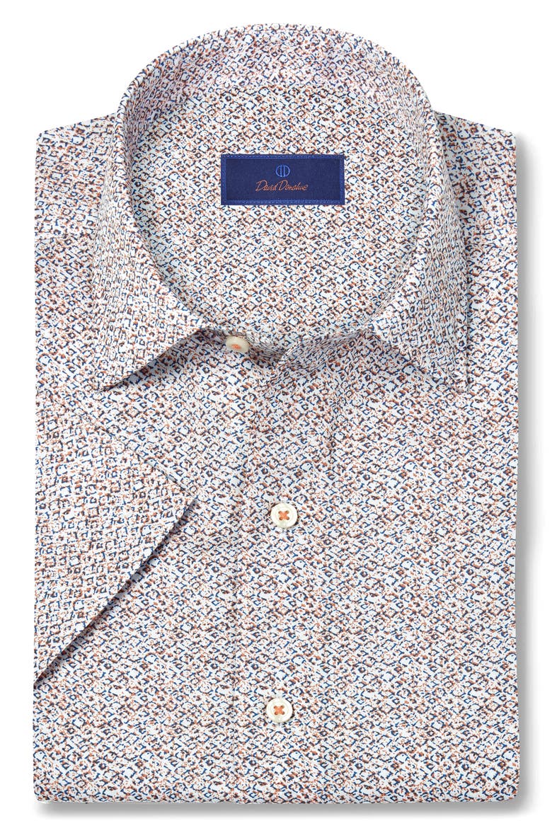 Abstract Print Lyocell Short Sleeve Shirt, Main, color, WHITE/ CORAL