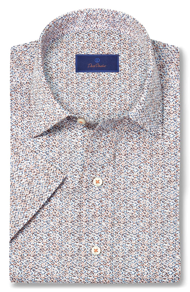 David Donahue Abstract Print Lyocell Short Sleeve Shirt, Main, color, White/ Coral