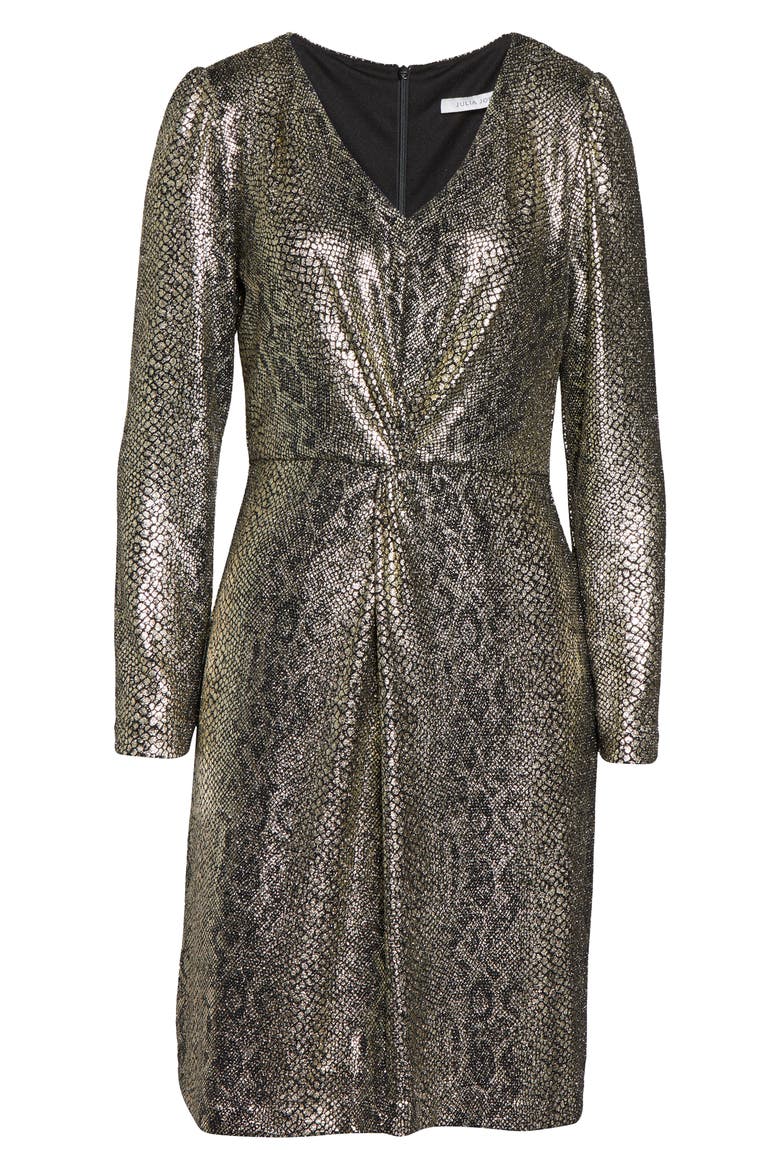 Metallic Snakeskin Print Long Sleeve Dress, Alternate, color, BLACK/ GOLD