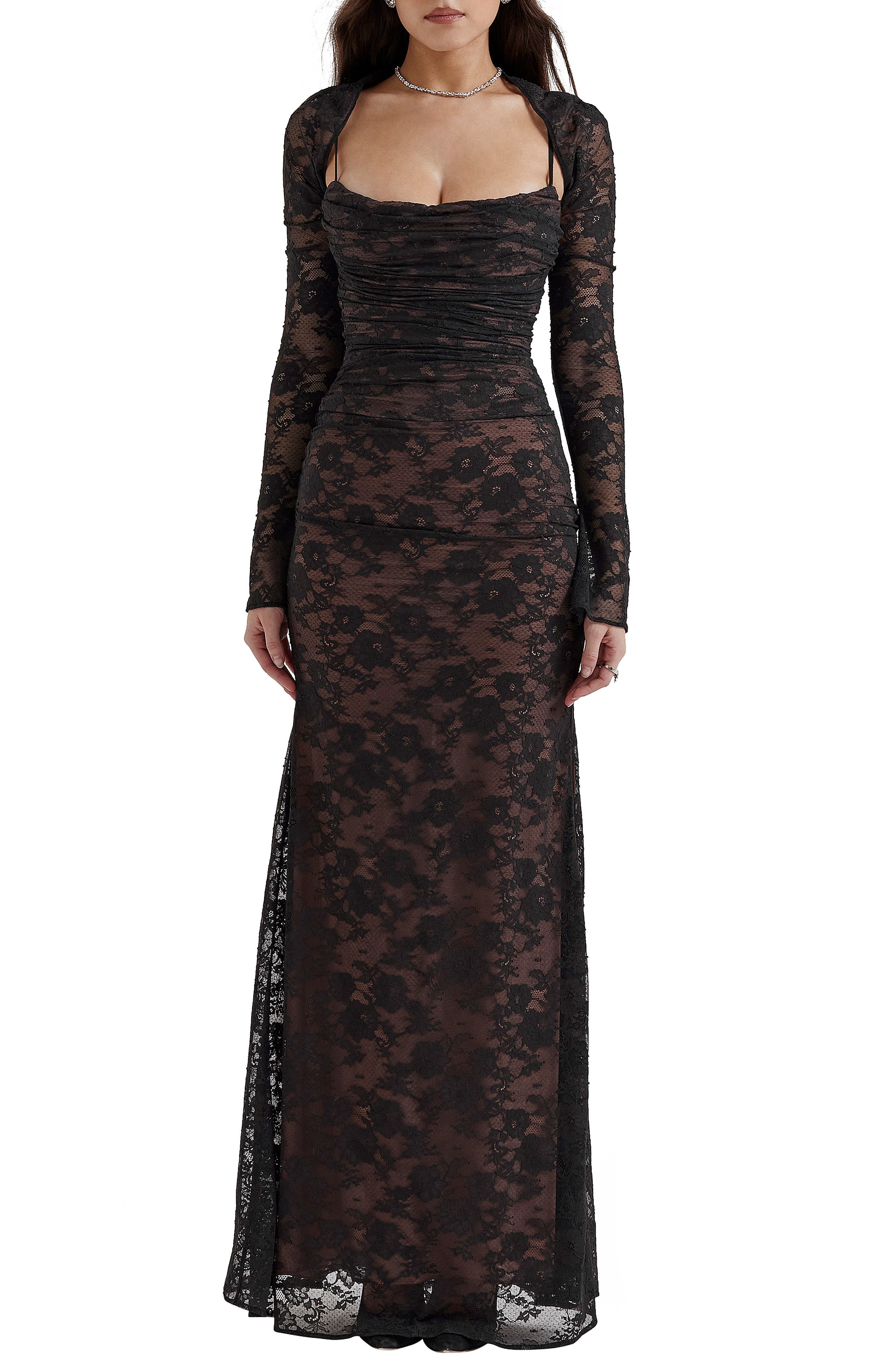nordstrom lace maxi dress HOUSE OF CB Women's Artemis Long Sleeve - Purple lined and romantic Women's Lace Maxi Dresses |