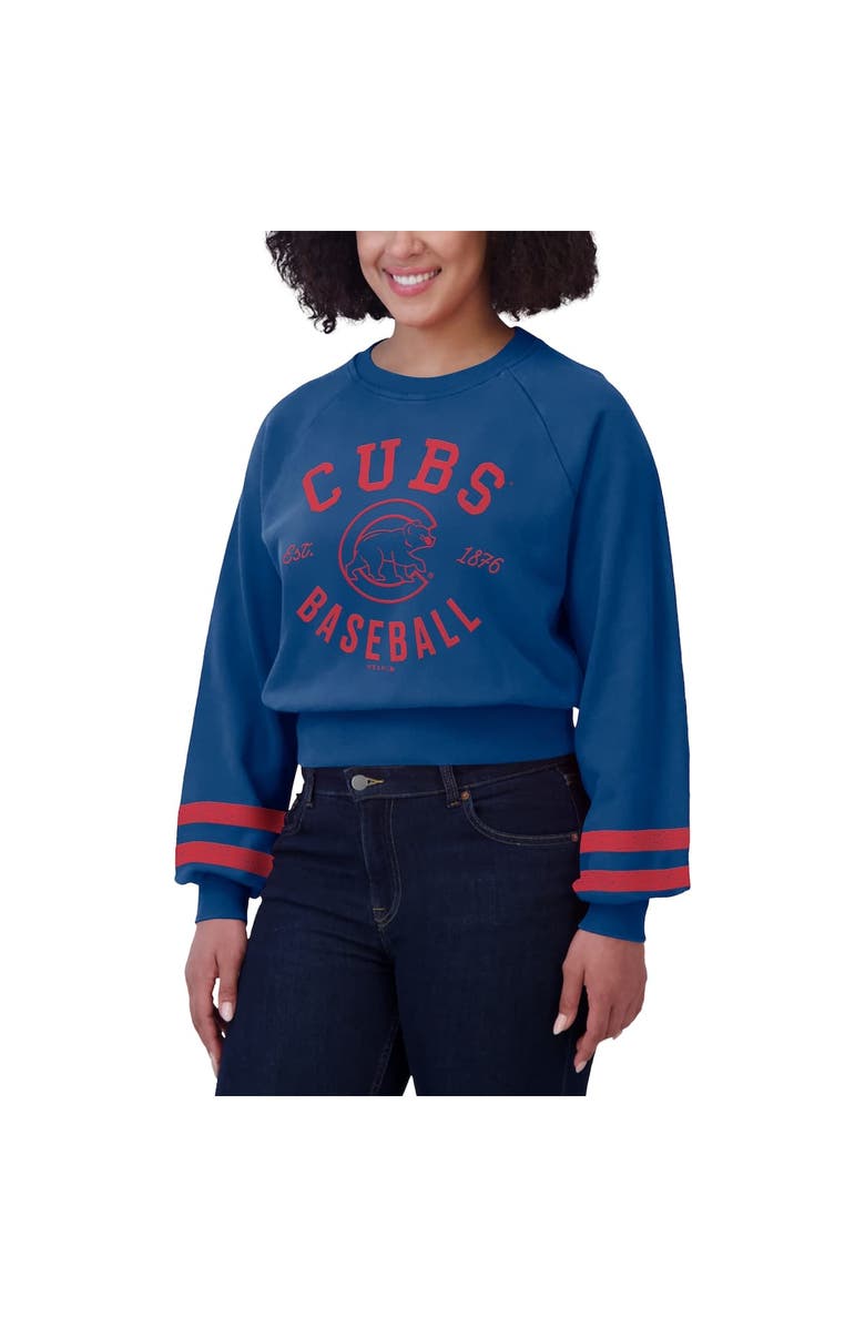 WEAR by Erin Andrews Women's WEAR by Erin Andrews  Royal Chicago Cubs Vintage Washed Cropped Pullover Sweatshirt, Alternate, color, Royal