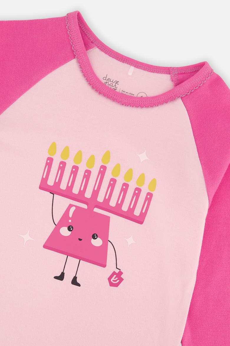 Hanukkah Organic Cotton Top Pants Two Piece Pajama Set, Alternate, color, Rose Printed Hanukkah