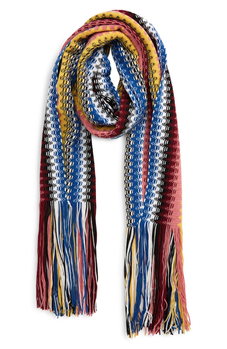 Missoni Pattern Stripe Fringe Wool Scarf, Alternate, color,
