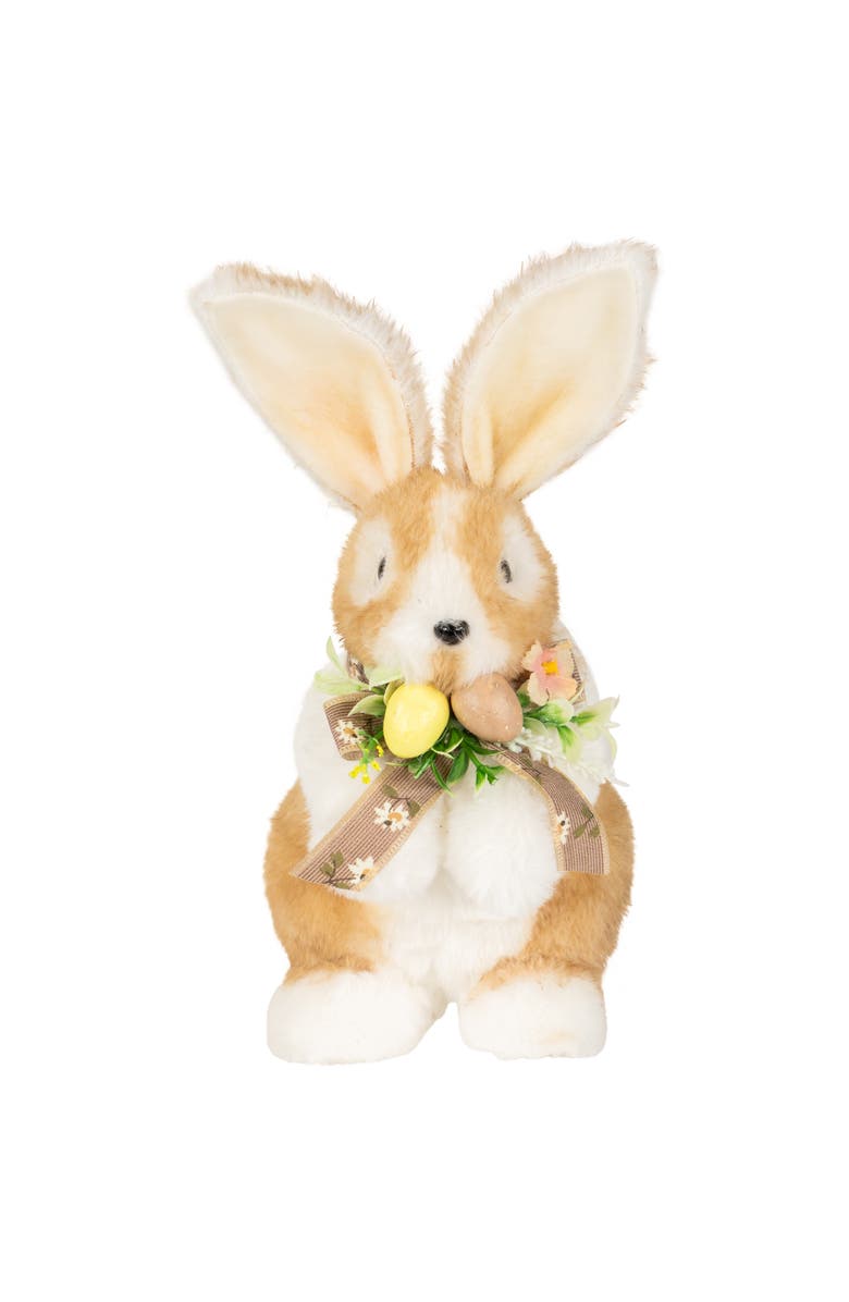Northlight Plush Rabbit with Floral Bow Easter Figurine - 10.25", Alternate, color, Brown
