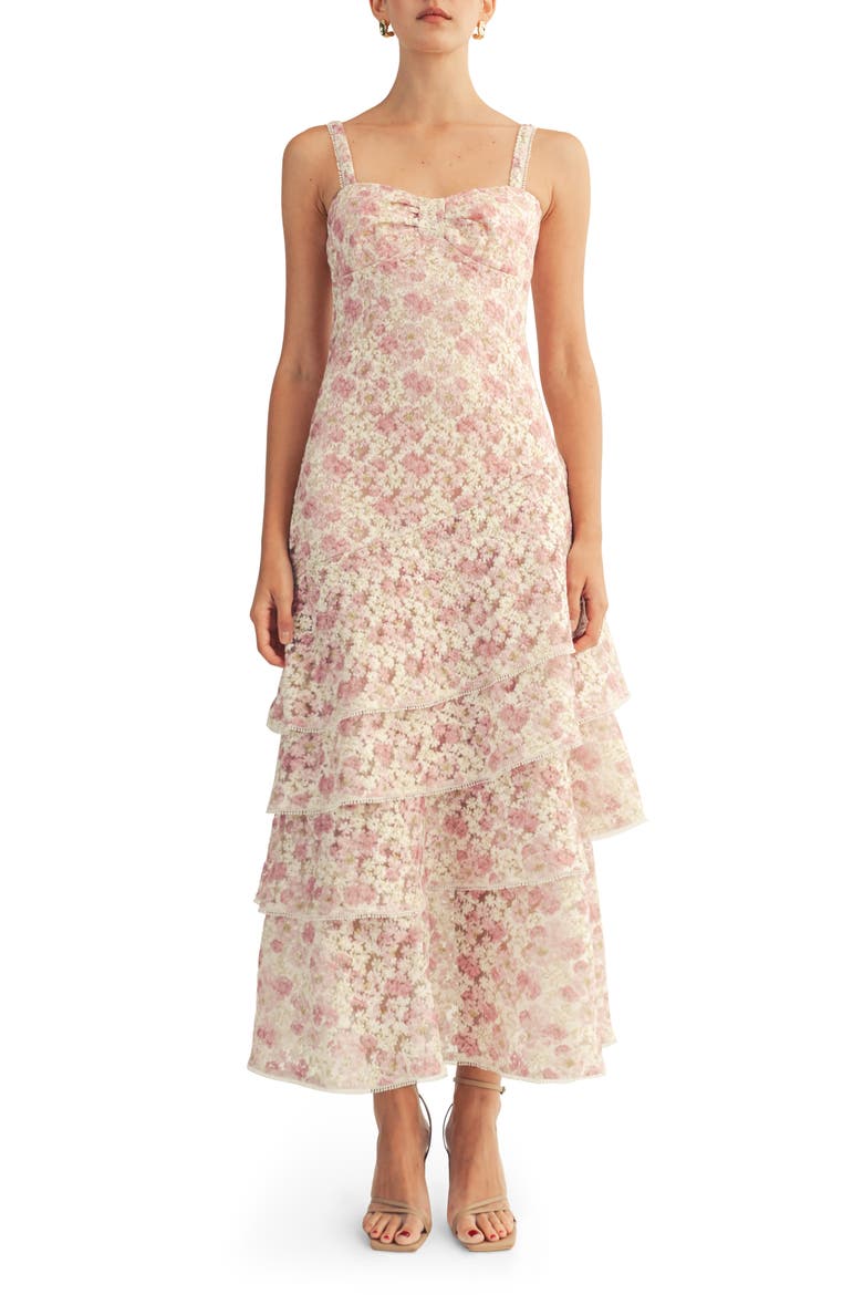 Lorraine Layered Ruffle Sleeveless Maxi Dress, Main, color, PINK MULTI