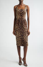Dolce&Gabbana Leopard Print Stretch Silk Charmeuse Sheath Dress