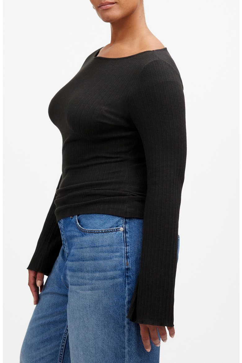 Boat Neck Long Sleeve Rib Top, Alternate, color, JET BLACK