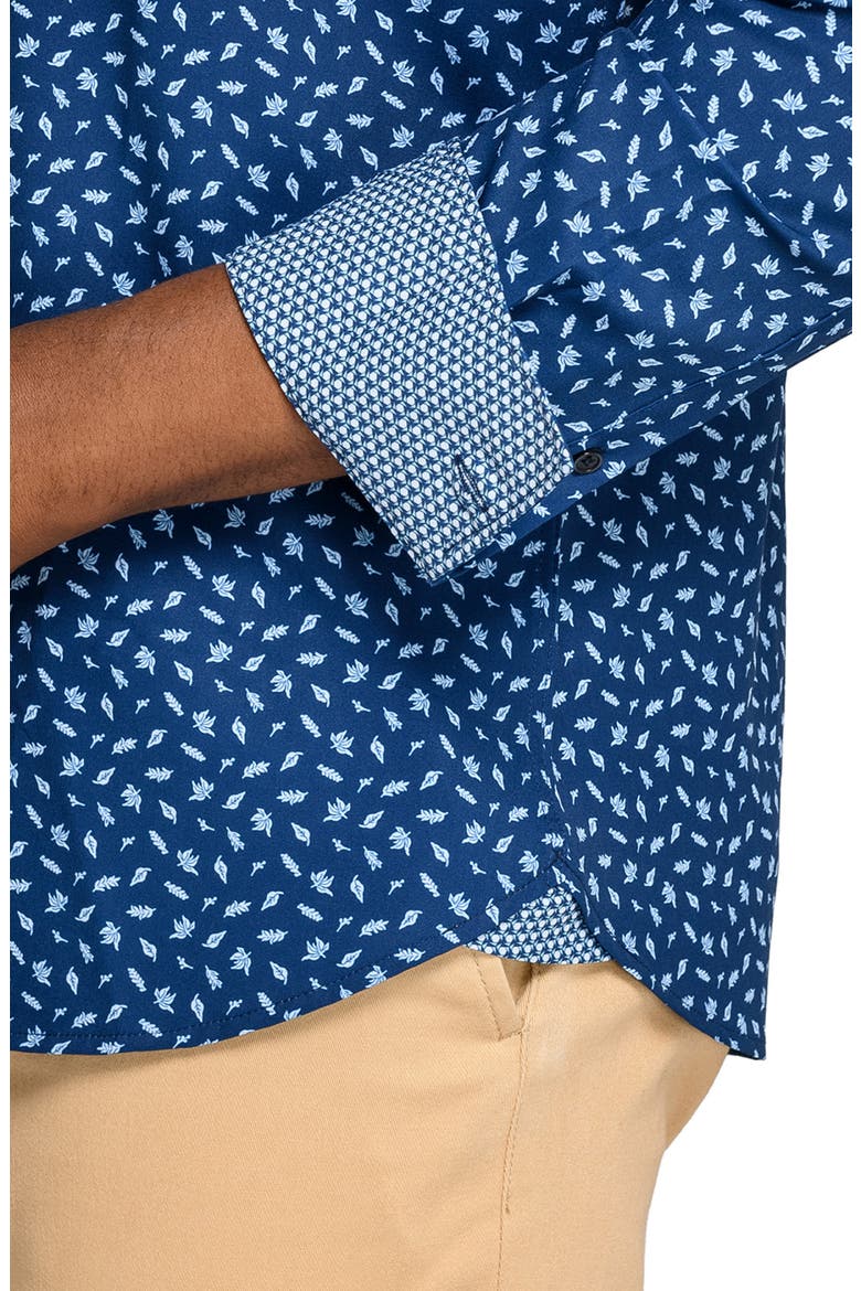 Falling Leaves Woven Long Sleeve Basic, Alternate, color, NAVY/WHITE