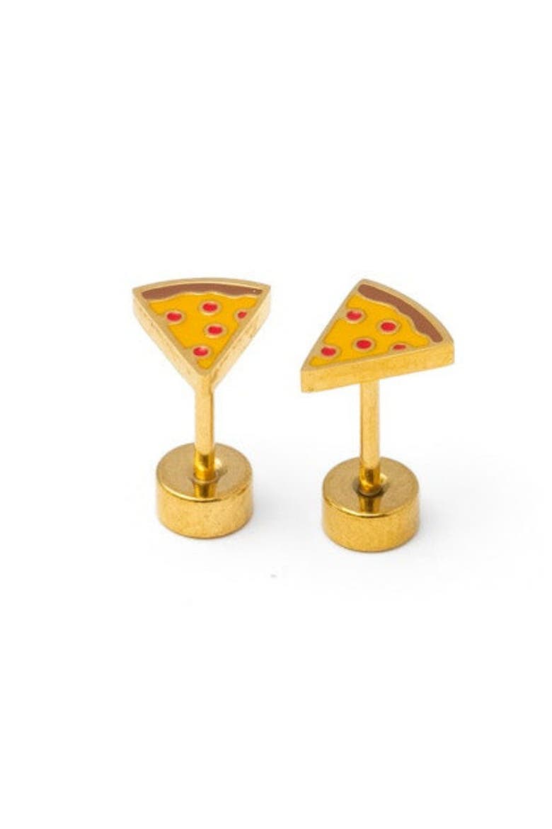 Girls' Pizza Flatback Stud Hypoallergenic Earrings, Alternate, color, Yellow
