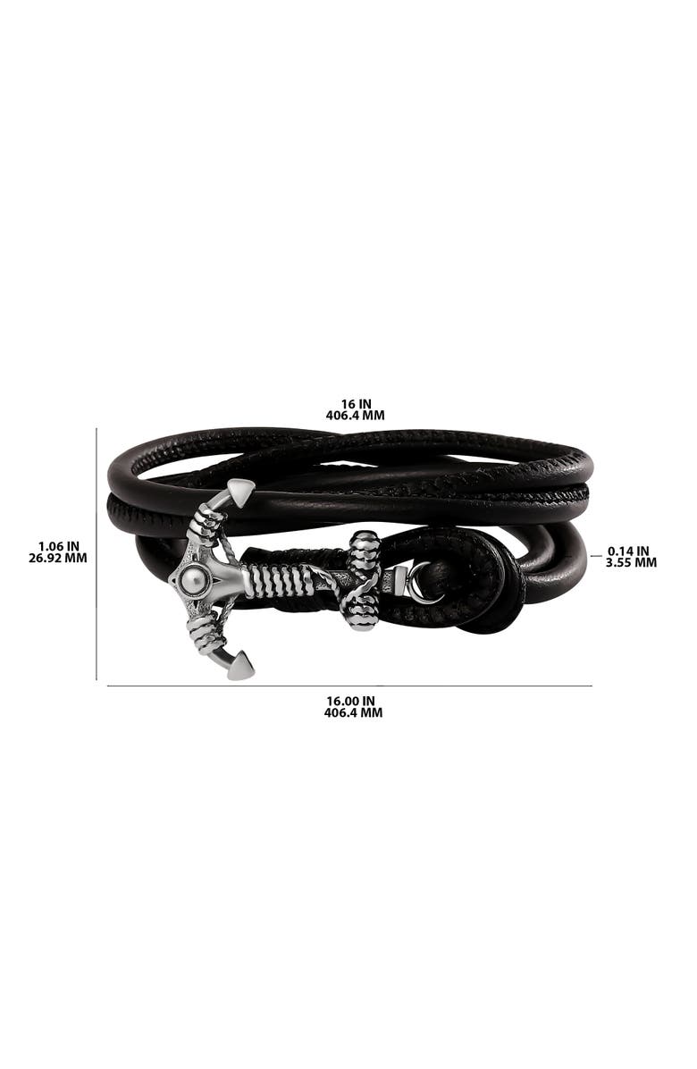 Lucky Brand Black Leather Anchor Wrap Bracelet with Adjustable Fit, Alternate, color, Black