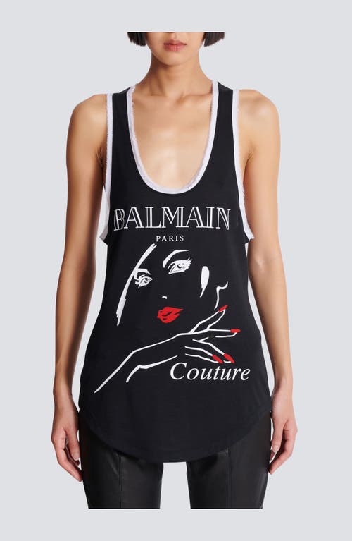 Shop Balmain Flocked Relaxed Tank Top With Beauty Print